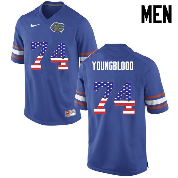 Florida Gators Men #74 Jack Youngblood College Football Jersey USA Flag Fashion Blue